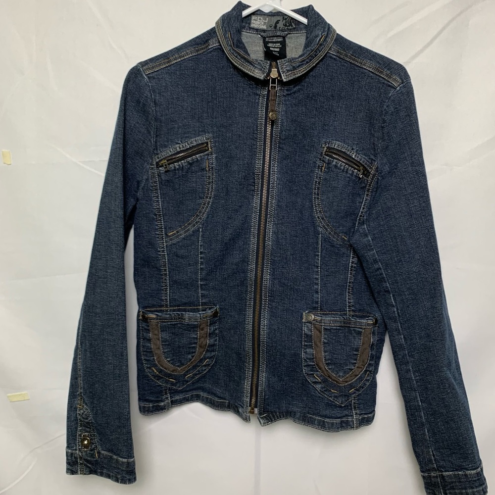 FDJ French Dressing Zip Front Pockets Denim Jacket Medium Jean Jacket